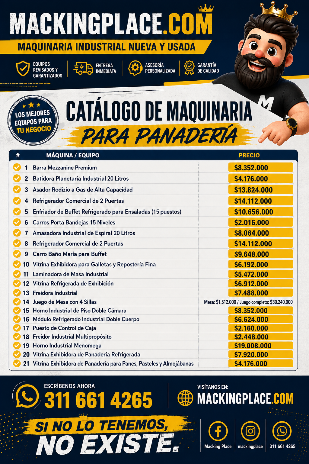 Lote Completo de Maquinaria y Equipos para Panadería